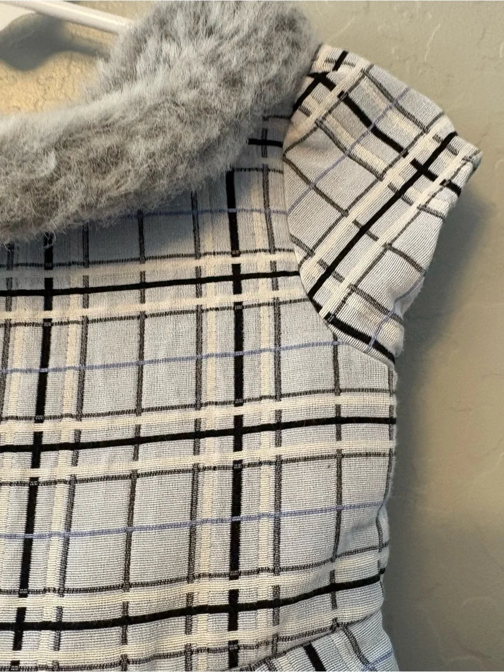 Janie and Jack Winter Wishes light blue plaid dress faux fur collar 12-18 months